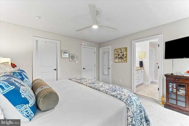 4 Parkview Cir, Wayne, PA 19087 - bedroom featuring light colored carpet, a ceiling fan, and ensuite bathroom