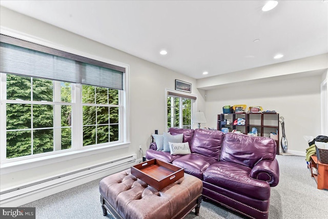 4 Parkview Cir, Wayne, PA 19087 - living area featuring a baseboard radiator, carpet, and recessed lighting