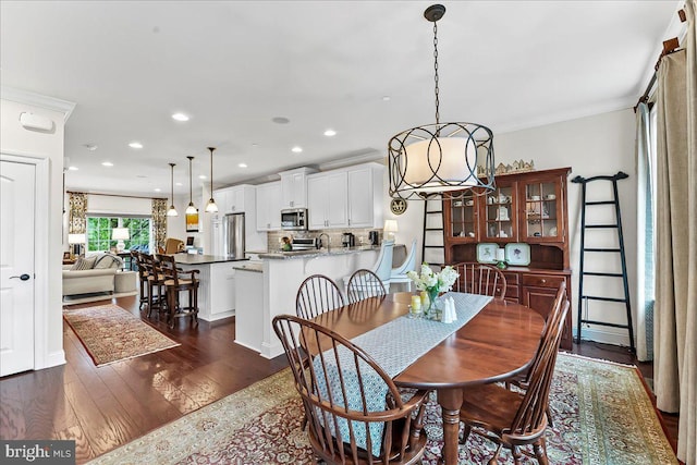 4 Parkview Cir, Wayne, PA 19087 - dining room with recessed lighting, dark wood-type flooring, and ornamental molding