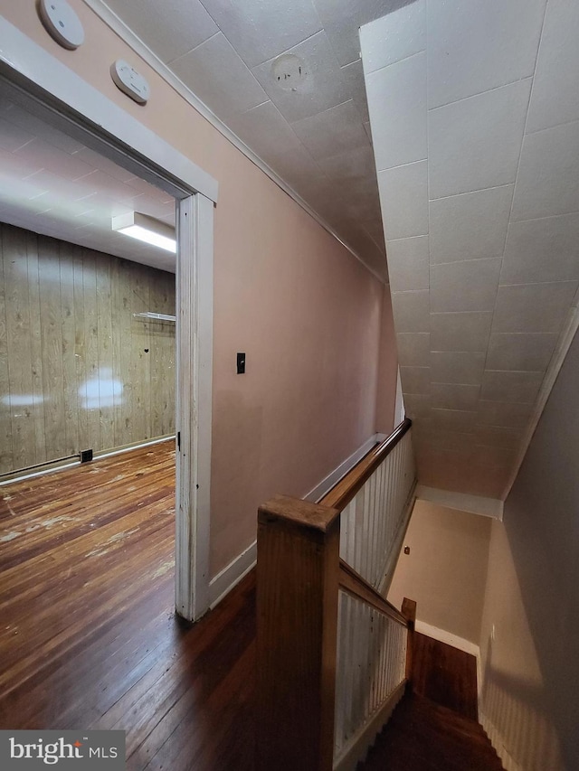 542 S 14 1/2 St, Reading, PA 19602 - stairway with hardwood / wood-style flooring and wood walls