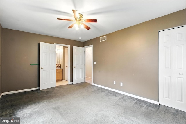 4 Johnson Dr, East Berlin, PA 17316 - unfurnished bedroom featuring carpet floors, a closet, ensuite bathroom, and ceiling fan