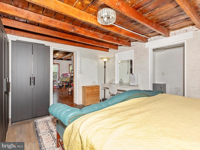 23 W 5th St, Frederick, MD 21701 - bedroom with a wood ceiling with exposed beams and wood finished floors