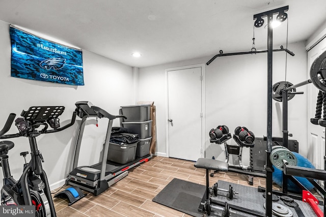 69 Plymouth Rd, Sicklerville, NJ 08081 - workout room featuring wood finished floors and recessed lighting