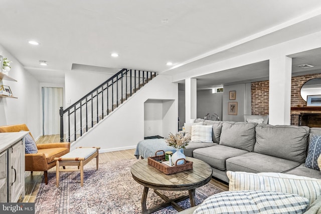69 Plymouth Rd, Sicklerville, NJ 08081 - living room featuring stairway, light wood-type flooring, and recessed lighting