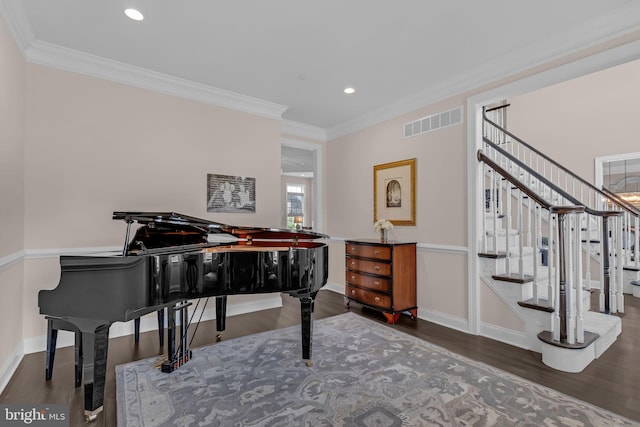 306 Rowland Ln, Line Lexington, PA 18932 - living area with wood finished floors, crown molding, stairway, and recessed lighting