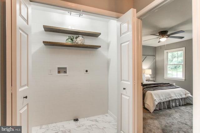 128 Azalea Dr, Hershey, PA 17033 - washroom featuring hookup for an electric dryer, hookup for a washing machine, marble finish floors, and ceiling fan