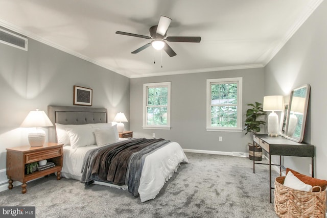128 Azalea Dr, Hershey, PA 17033 - bedroom featuring carpet floors, crown molding, and ceiling fan