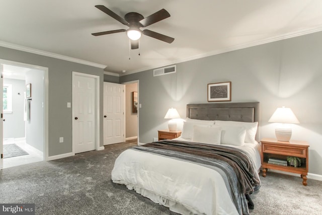128 Azalea Dr, Hershey, PA 17033 - bedroom with carpet flooring, crown molding, and ceiling fan