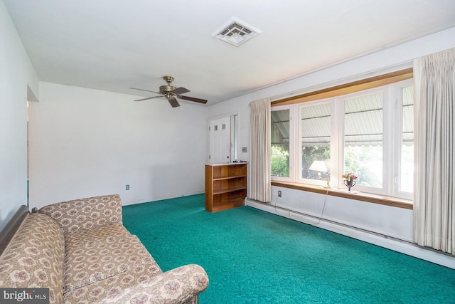 1402 Lehigh St, Allentown, PA 18103 - living area featuring a baseboard radiator, carpet floors, and ceiling fan
