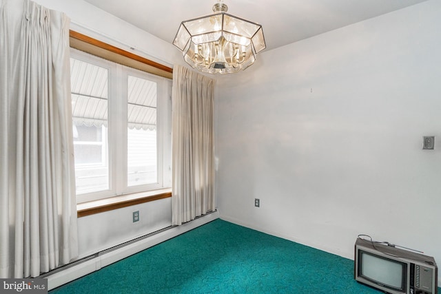 1402 Lehigh St, Allentown, PA 18103 - unfurnished room featuring a baseboard heating unit, a chandelier, and carpet flooring