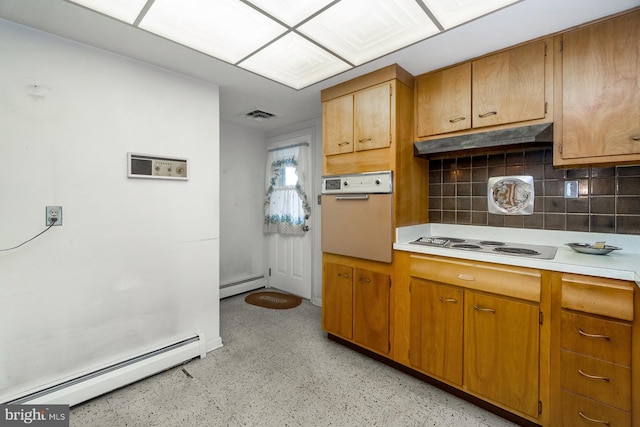 1402 Lehigh St, Allentown, PA 18103 - kitchen featuring baseboard heating, light countertops, electric stovetop, and decorative backsplash