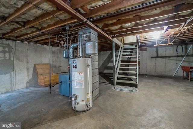 1402 Lehigh St, Allentown, PA 18103 - unfinished basement with water heater and stairway