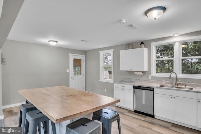 60 Gordon Dr, Carlisle, PA 17013 - kitchen with dishwasher, white cabinetry, a kitchen breakfast bar, and light wood-type flooring