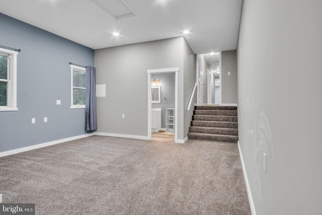 60 Gordon Dr, Carlisle, PA 17013 - unfurnished living room featuring carpet flooring, stairway, and recessed lighting