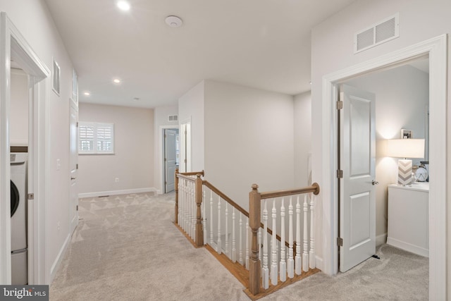 303 Petunia Way, Stafford, VA 22554 - hall featuring an upstairs landing, light colored carpet, recessed lighting, and washer / clothes dryer