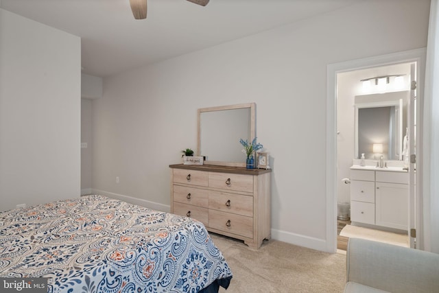 303 Petunia Way, Stafford, VA 22554 - bedroom featuring light colored carpet, ensuite bathroom, and ceiling fan