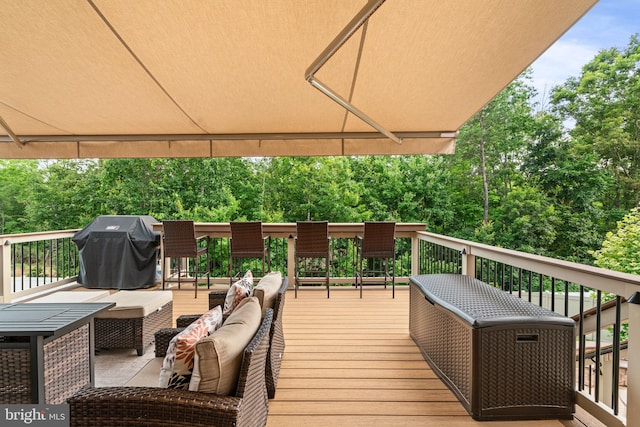 303 Petunia Way, Stafford, VA 22554 - deck featuring grilling area, an outdoor hangout area, and view of scattered trees
