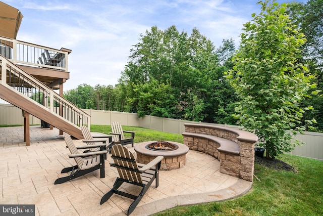 303 Petunia Way, Stafford, VA 22554 - view of patio with an outdoor fire pit, stairway, and a deck