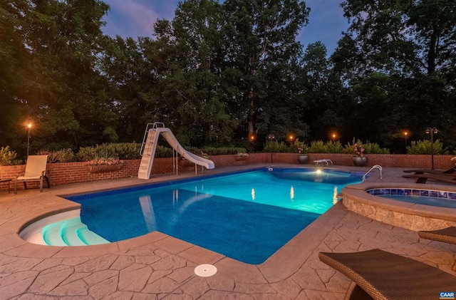 2865 Proffit Rd, Charlottesville, VA 22911 - view of swimming pool with a water slide, an in-ground hot tub, and a patio