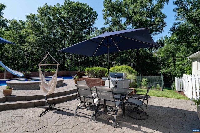 2865 Proffit Rd, Charlottesville, VA 22911 - view of patio / terrace featuring an in-ground hot tub and outdoor dining space