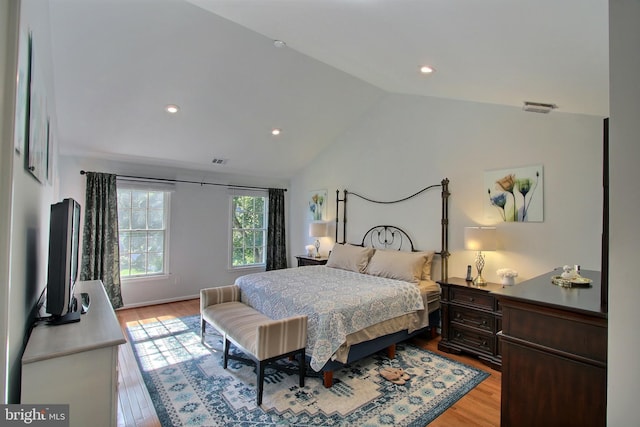 8011 Lions Crest Way, Gaithersburg, MD 20879 - bedroom featuring light wood-style floors, vaulted ceiling, and recessed lighting
