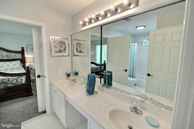 8011 Lions Crest Way, Gaithersburg, MD 20879 - ensuite bathroom featuring double vanity and shower / bathtub combination with curtain
