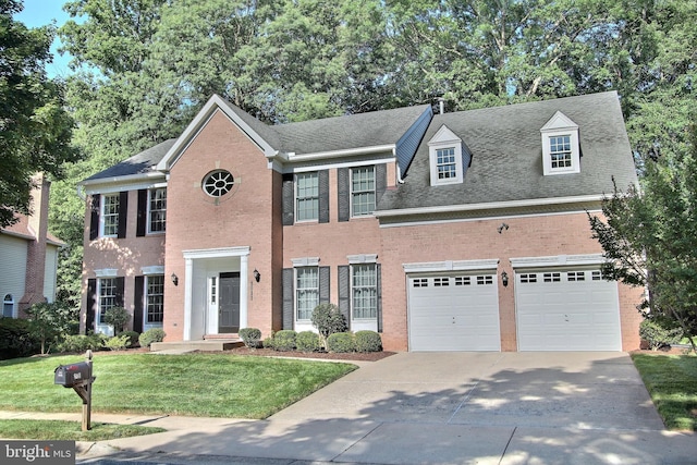 8011 Lions Crest Way, Gaithersburg, MD 20879 - view of front facade with driveway, a front lawn, brick siding, an attached garage, and roof with shingles
