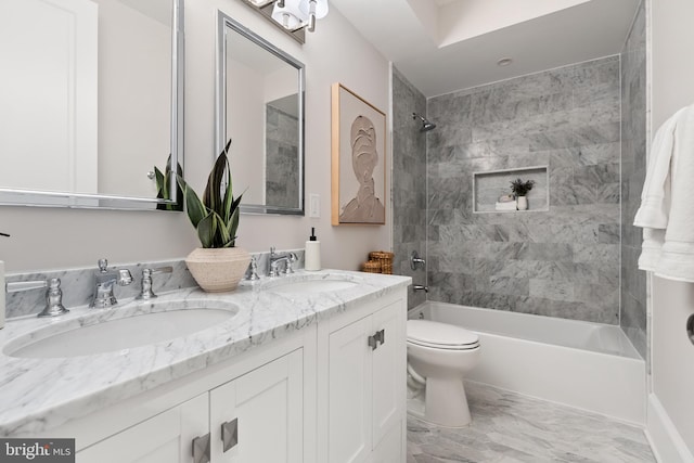 1720 15th St NW, Washington, DC 20009 - full bath with double vanity, shower / tub combination, and marble look tiles