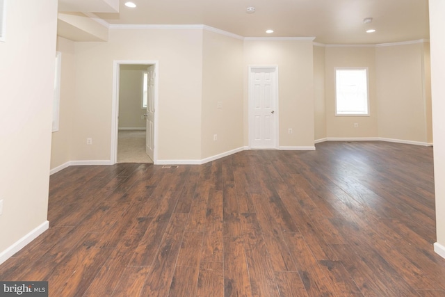 3923 Fairview Ave, Baltimore, MD 21216 - spare room featuring ornamental molding, dark wood-style floors, and recessed lighting