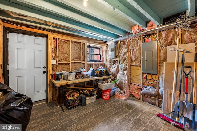 1406 Lemmon St, Baltimore, MD 21223 - miscellaneous room featuring electric panel and beam ceiling