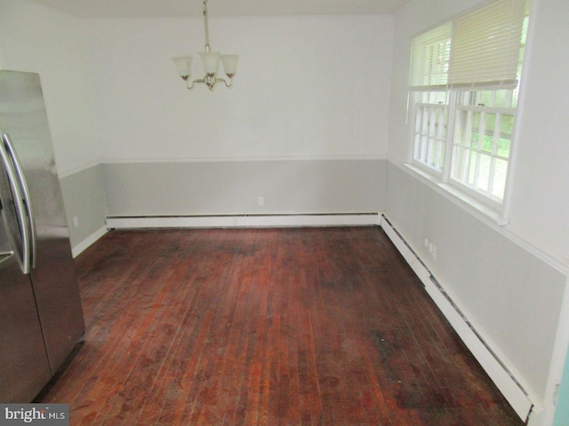 1267 Ringing Rocks Park, Pottstown, PA 19464 - unfurnished dining area with a chandelier, baseboard heating, and hardwood / wood-style floors