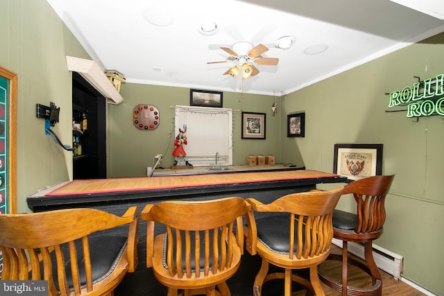 26 Worrell Rd, Tabernacle, NJ 08088 - indoor bar with a ceiling fan, crown molding, and a baseboard radiator