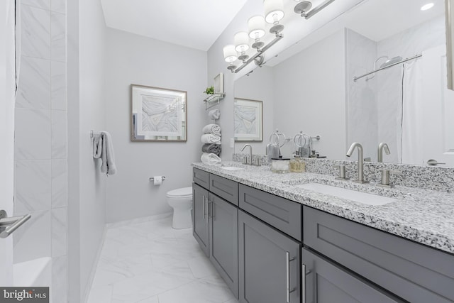 43561 Michigan Sq, Leesburg, VA 20176 - bathroom featuring marble finish floors, double vanity, and a shower