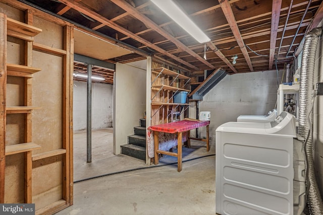 1531 Aiden Dr, Woodbridge, VA 22191 - unfinished basement with independent washer and dryer and stairway
