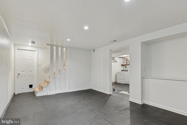 728 Stryker Ave, Doylestown, PA 18901 - empty room featuring washer and dryer, stairs, and recessed lighting