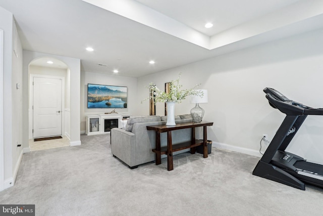 221 Patriots Path, Malvern, PA 19355 - living area with carpet, recessed lighting, and arched walkways