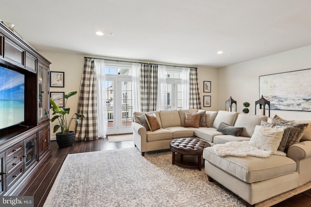 221 Patriots Path, Malvern, PA 19355 - living area featuring dark wood-style flooring and recessed lighting