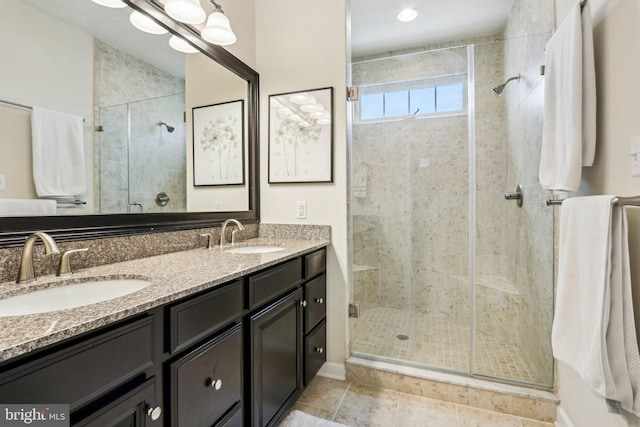 221 Patriots Path, Malvern, PA 19355 - bathroom with a stall shower, double vanity, and tile patterned flooring