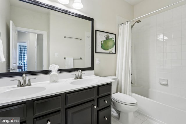 221 Patriots Path, Malvern, PA 19355 - bathroom with double vanity, shower / bath combo with shower curtain, and tile patterned flooring