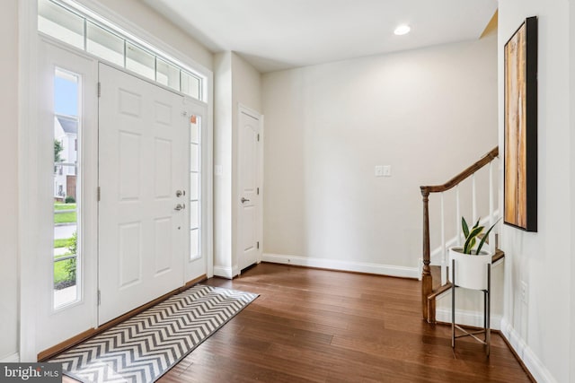 221 Patriots Path, Malvern, PA 19355 - foyer with dark wood-style flooring, stairway, and recessed lighting