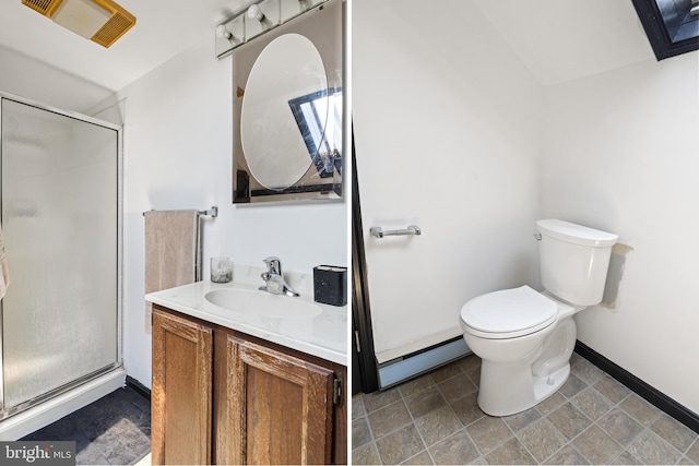 128 E Main St, Palmyra, PA 17078 - full bath with baseboard heating, vanity, and a stall shower