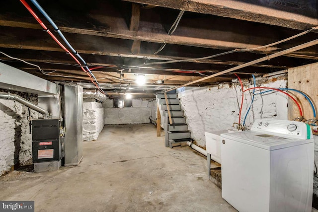 3339 N 21st St, Philadelphia, PA 19140 - unfinished below grade area featuring washer / clothes dryer, heating unit, and stairs