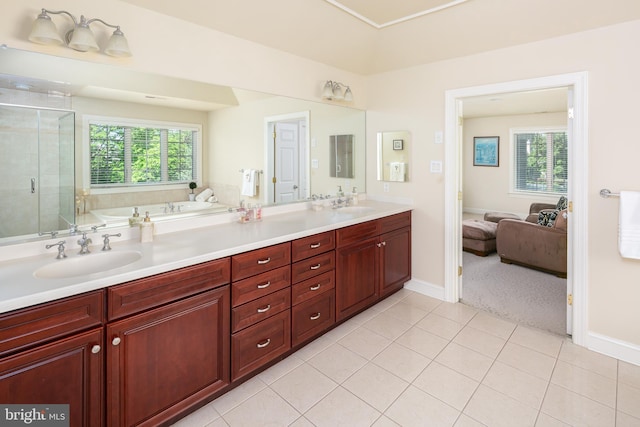 211 Twinings Ln, Wayne, PA 19087 - full bathroom with a bath, a shower stall, tile patterned flooring, and double vanity
