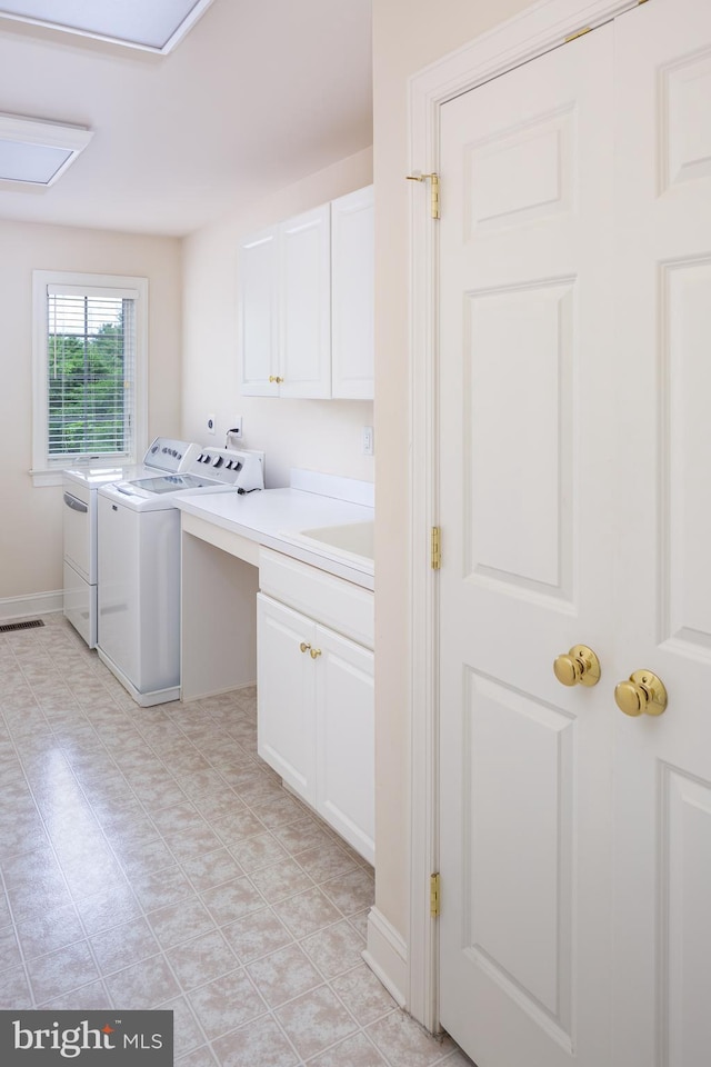 211 Twinings Ln, Wayne, PA 19087 - washroom with cabinet space, washing machine and clothes dryer, and a desk