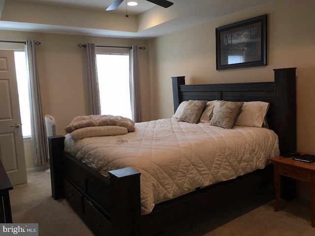 233 Flagstone Rd Unit 5, Chester Springs, PA 19425 - bedroom with light carpet, a ceiling fan, and a raised ceiling