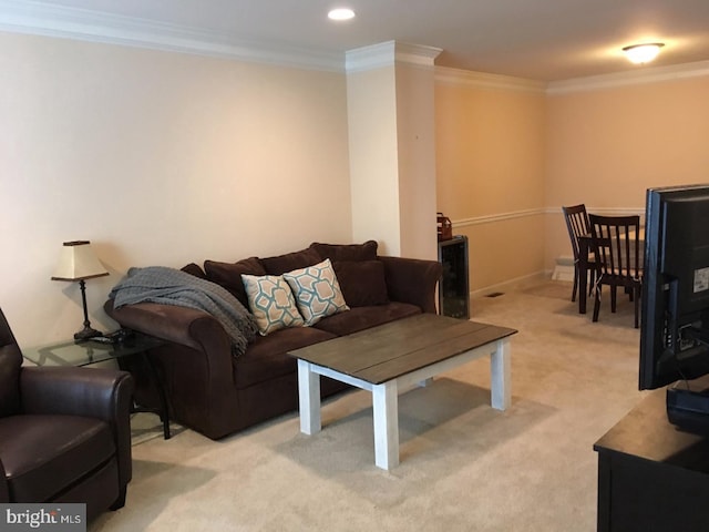 233 Flagstone Rd Unit 5, Chester Springs, PA 19425 - living room with light colored carpet, ornamental molding, and recessed lighting