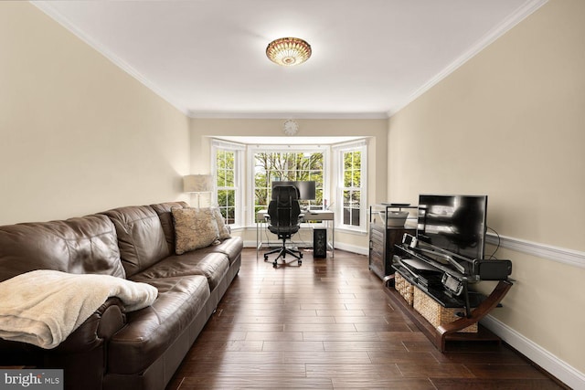 8327 Fran Ct, Lorton, VA 22079 - living area featuring a desk, crown molding, and dark wood-style flooring