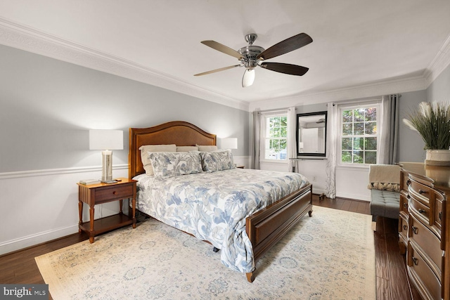 8327 Fran Ct, Lorton, VA 22079 - bedroom with crown molding, dark wood-type flooring, and a ceiling fan