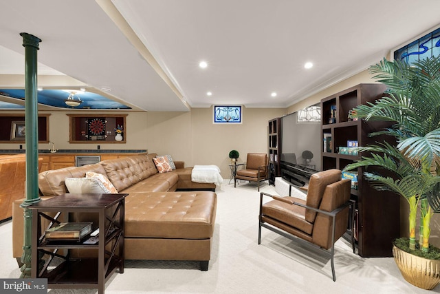 8327 Fran Ct, Lorton, VA 22079 - carpeted living area with recessed lighting and crown molding
