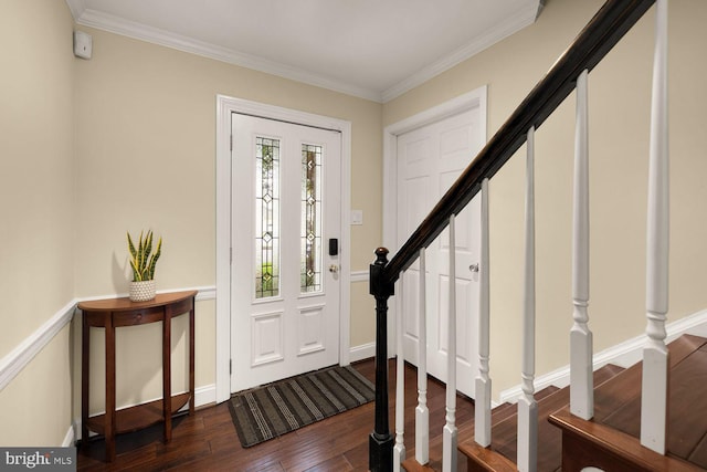 8327 Fran Ct, Lorton, VA 22079 - foyer entrance with stairs, hardwood / wood-style floors, and ornamental molding